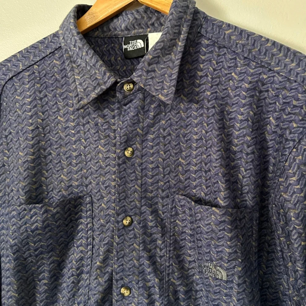 The North Face Shirt Mens XL Purple Geometric Print Button Down Fleece Lined VTG